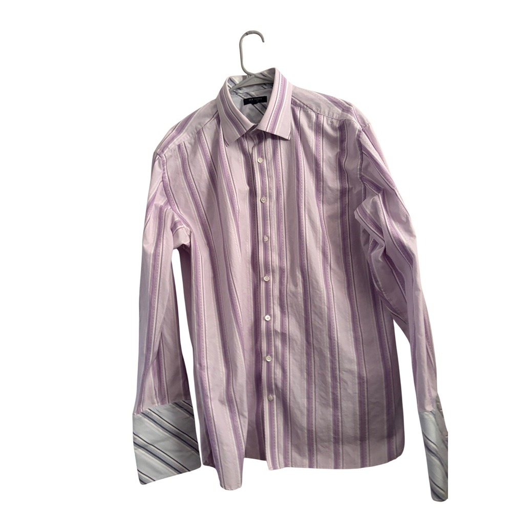 Ted Baker London Mens Purple Striped Long Sleeve Dress Shirt 17.5 34/35